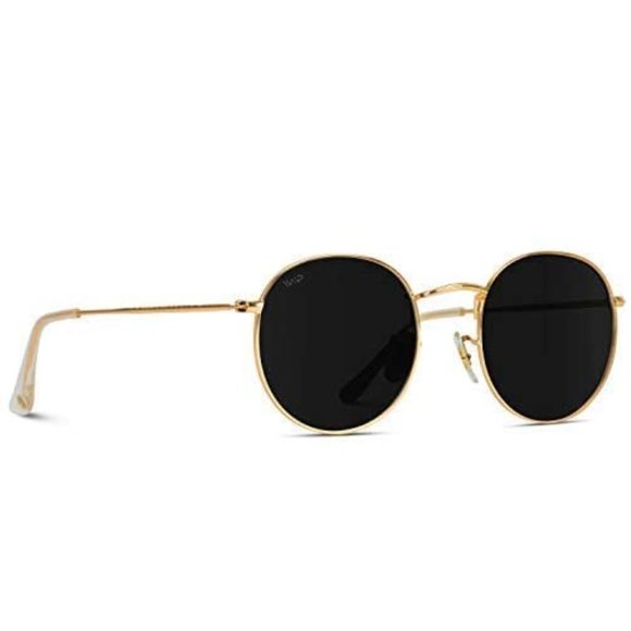 GOLD FRAME ROUND CIRCLE BLACK POLARIZED SUNGLASSES - Picture 5 of 7